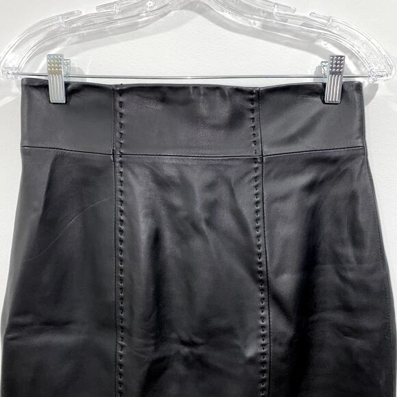 Black Leather Skirt Knee Length Size 6 Petite - Picture 2 of 12